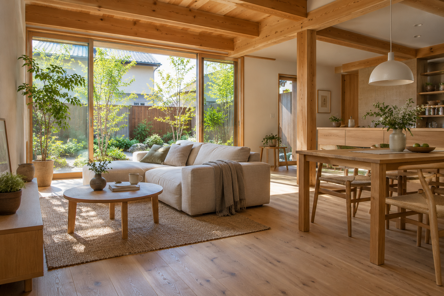 木の温もりと自然光を感じる住まいのイメージ